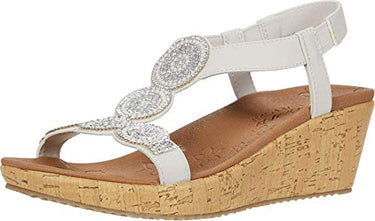 Skechers Women's Beverlee Date Glam Wedge Sandal, Off White Duraleather/Clear Rhinestone, EU on sale